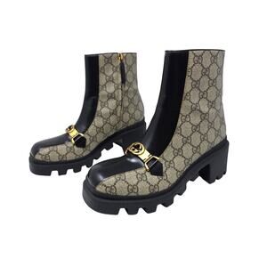 Gucci GG Supreme Monogram Magnum Platform Ankle Boots Beige Black 37 7 670412